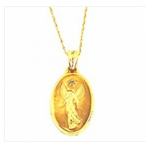 14K Watch Over You" Inscribed Guardian Angel 😇 Fine Gold Necklace - Picture 4 of 4